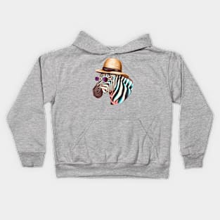 zebra with hat and sunglasses Kids Hoodie